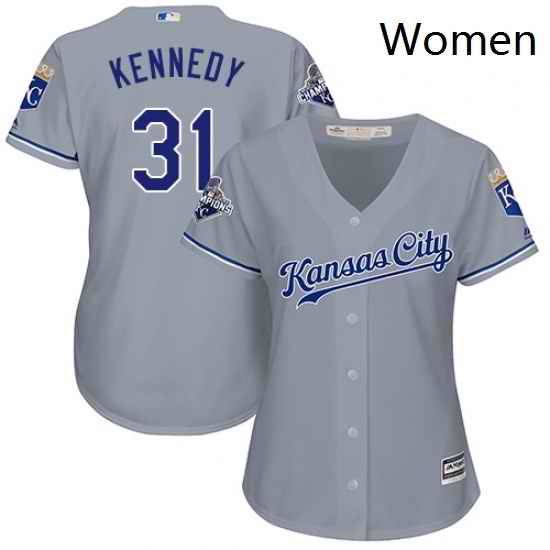 Womens Majestic Kansas City Royals 31 Ian Kennedy Replica Grey Road Cool Base MLB Jersey